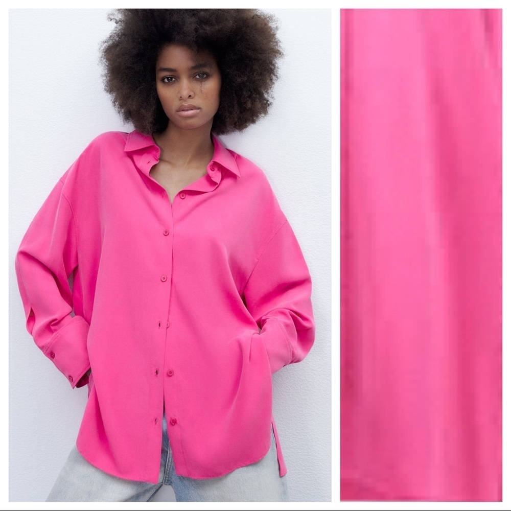 NWT. Zara Fuchsia 100% Modal Oversized Soft Shirt. Size S. - Picture 2 of 8